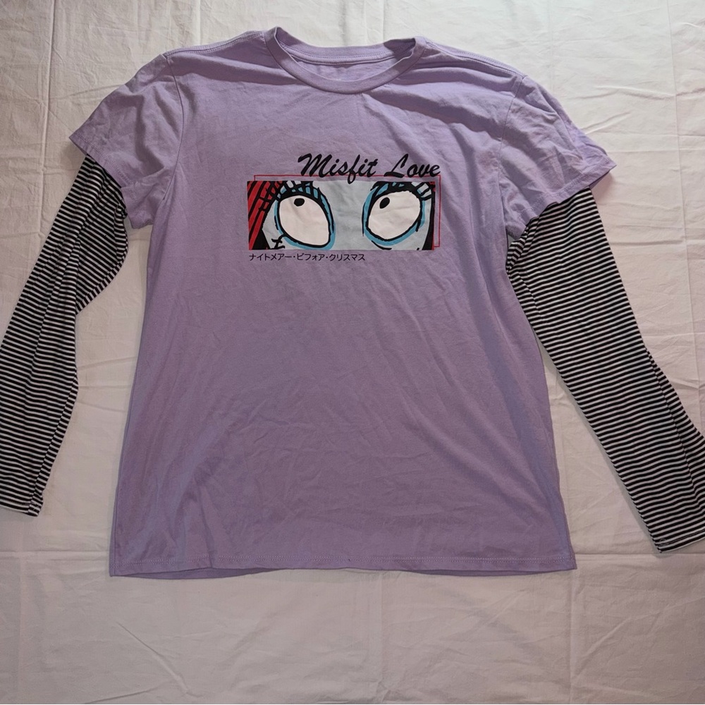 Disney Lavender Long Sleeve Tee with Striped Sleeves